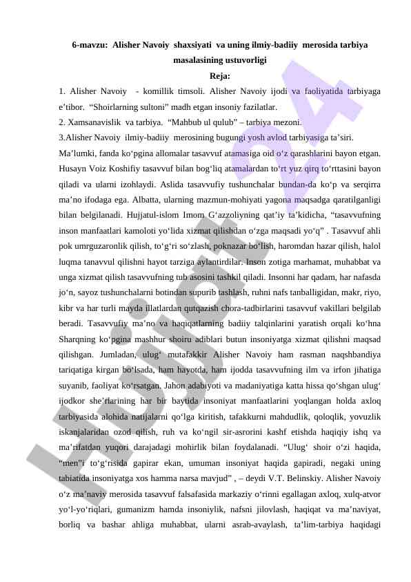 Alisher navoiy shaxsiyati va tarbiya masalalari