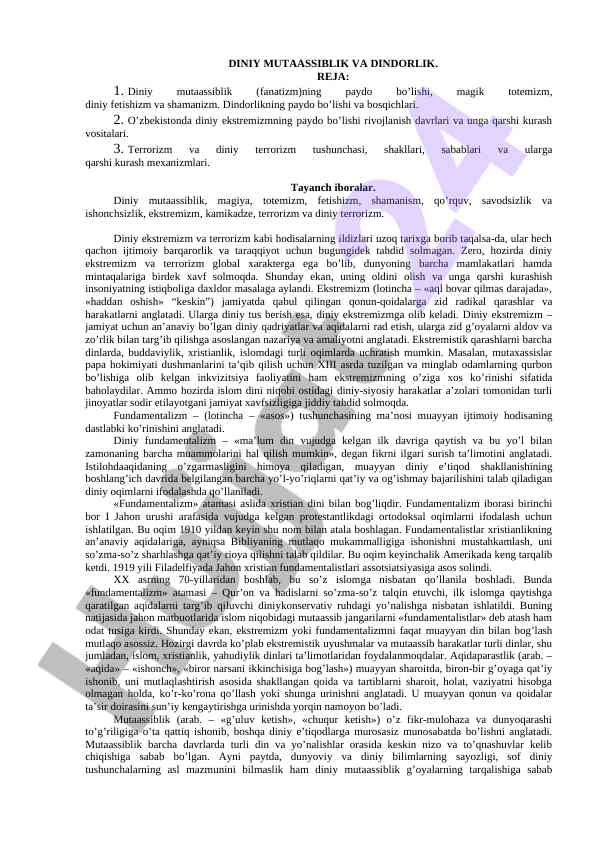Diniy mutaassiblilik va dindorlik tahlili