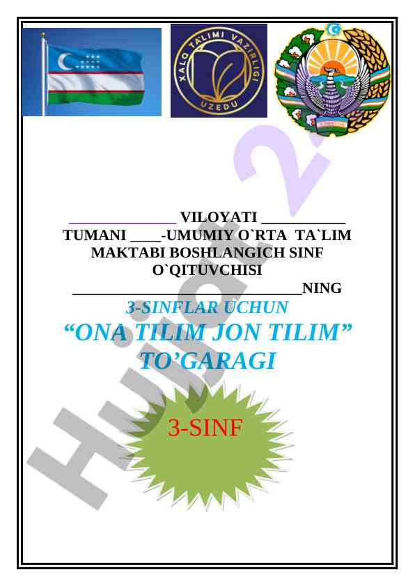 Ona tilim jon tilim to'garagi ish rejasi