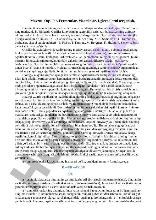 Oqsillar fermentlar vitaminlar va uglevodlarni o‘rganish