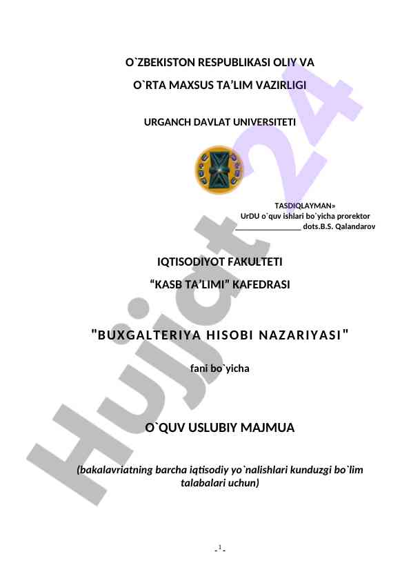 Buxgalteriya hisobi nazariyasi o‘quv usuliy majmua