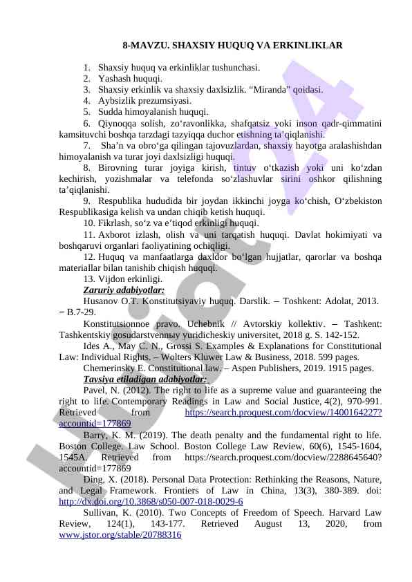 Shaxsiy huquq va erkinliklar tushunchalari