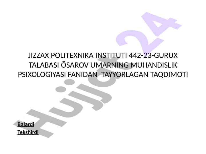 Muhandislik psixologiyasi fanidan taqdimot