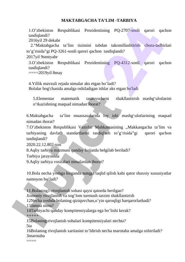 Maktabgacha ta’lim va tarbiya asoslari