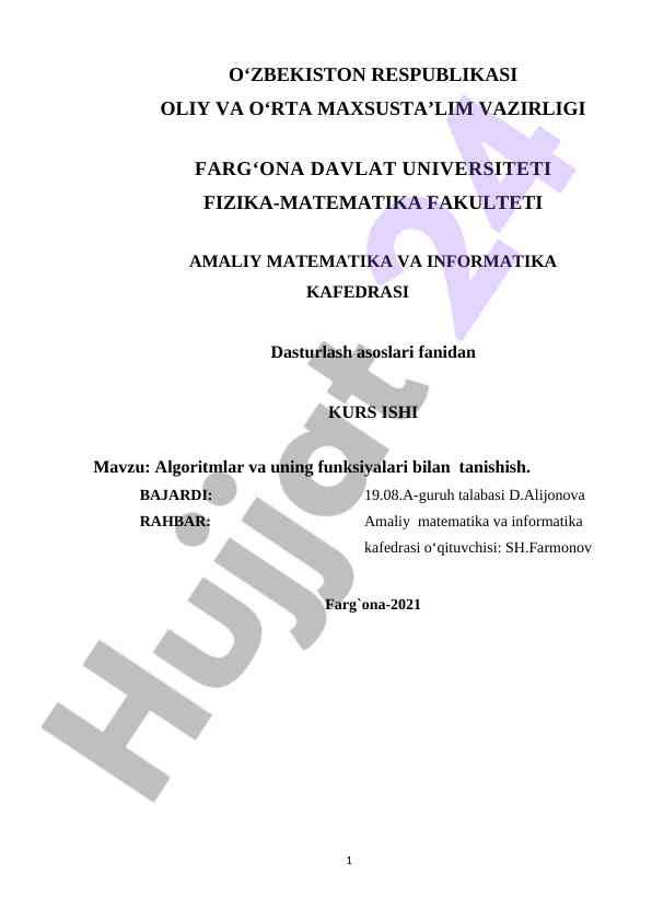 Algoritmlar va uning funksiyalari bilan tanishish
