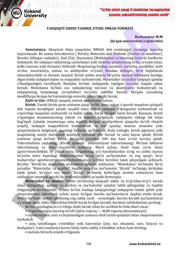 Tadqiqot ishini tashkil etish imrad formati