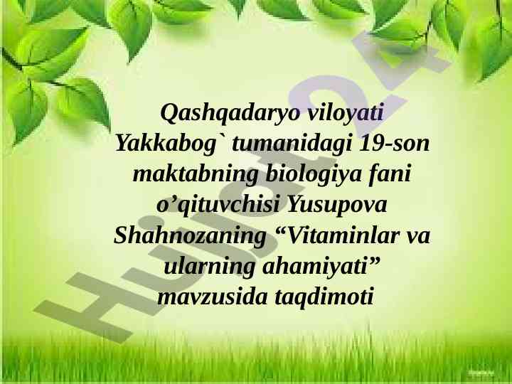 Vitaminlar va ularning ahamiyati mavzusida taqdimot