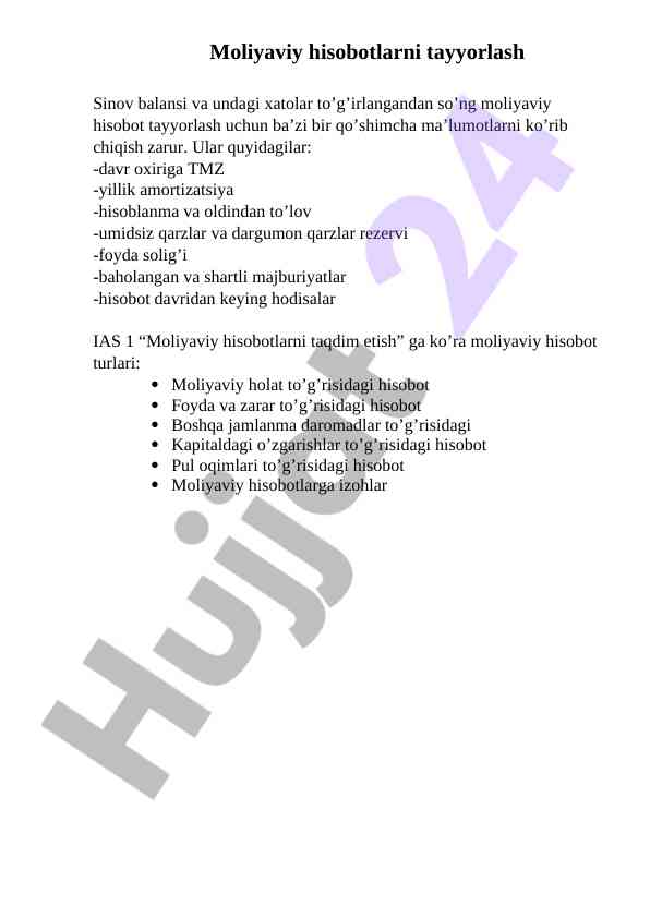 Moliyaviy hisobotlarni tayyorlash va xatolar