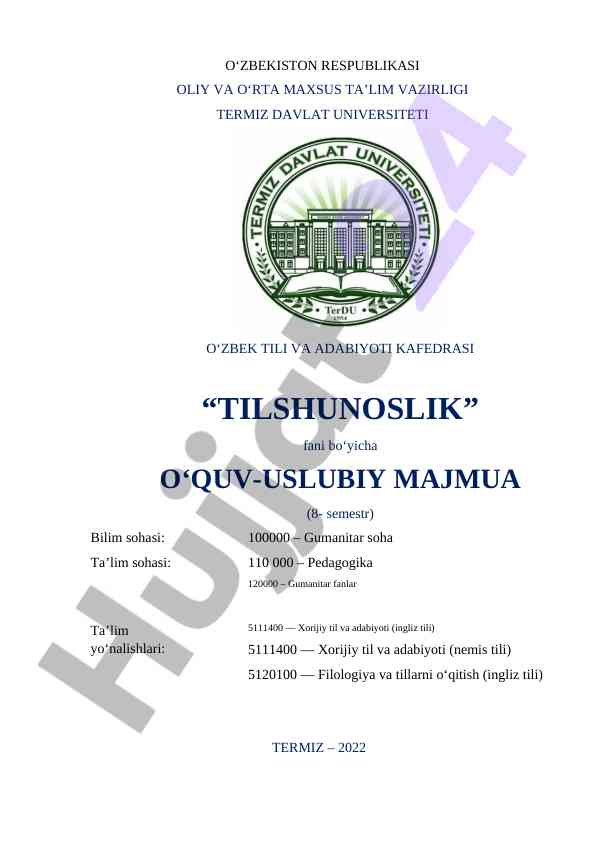Tilshunoslik fani bo'yicha o'quv-uslubiy majmua