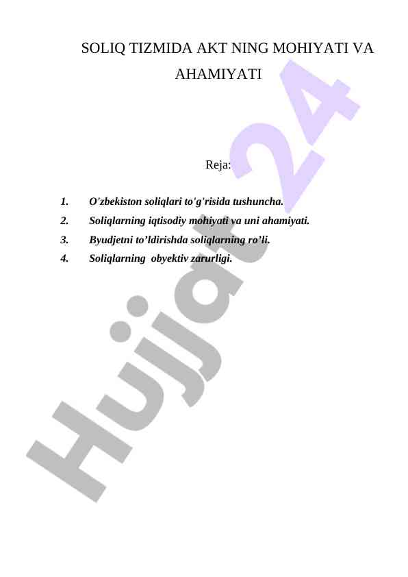 Soliq tizmidagi aktning mohiyati va ahamiyati