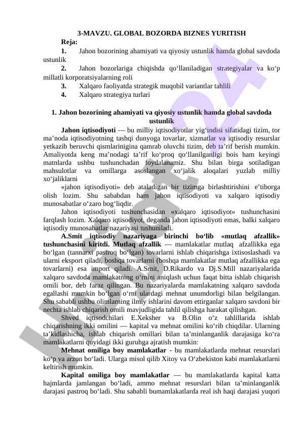 Global bozorda biznes yuritish tavsiyalari