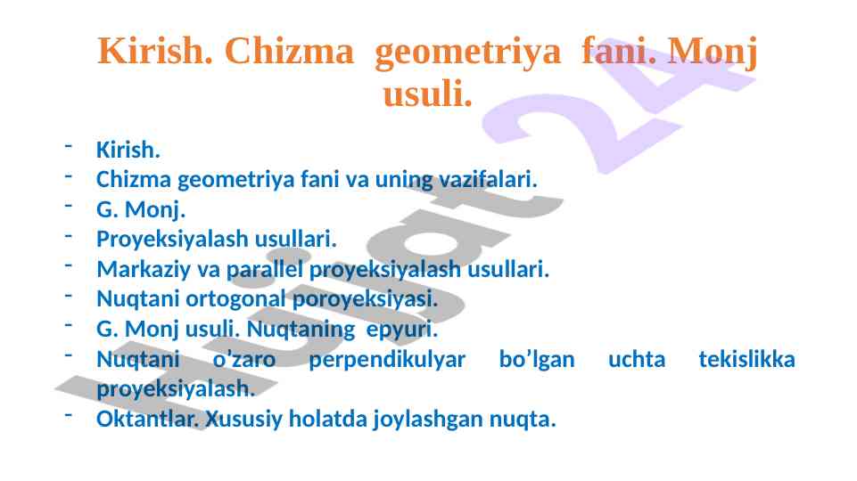 Chizma geometriya fani va uning vazifalari