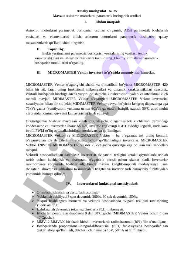 Asinxron motorlarni parametrik boshqarish usullari