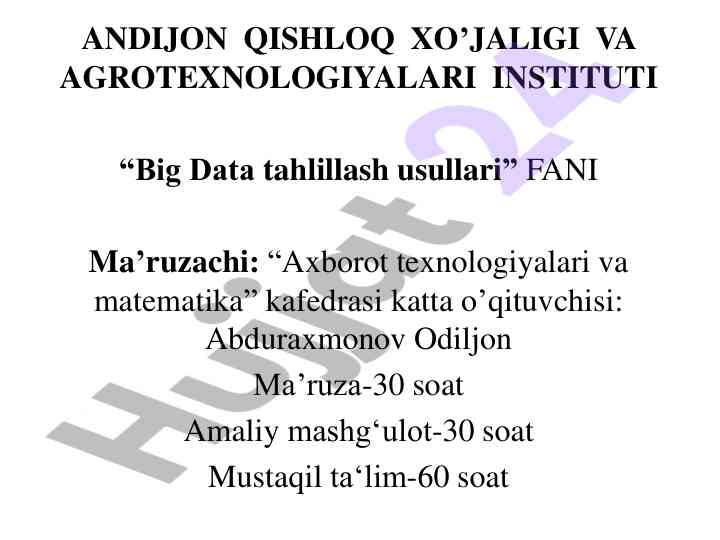 Big data tahlillash usullari va ularning tushunchasi