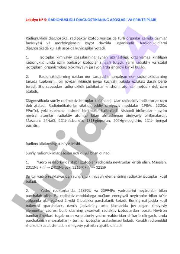 Radionuklidli diagnostika asoslari va printsiplari