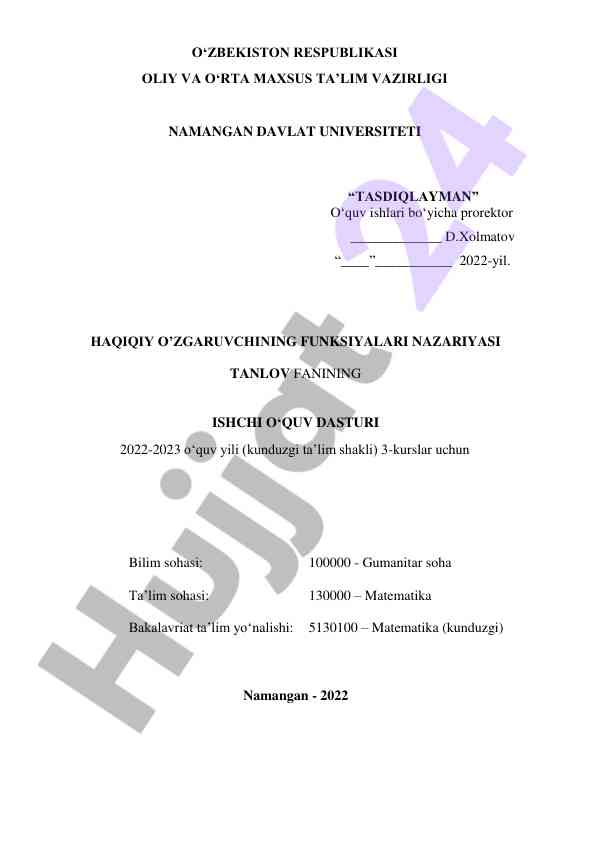 Haqiqiy o‘zgaruvchining funktsiyalari nazariyasi