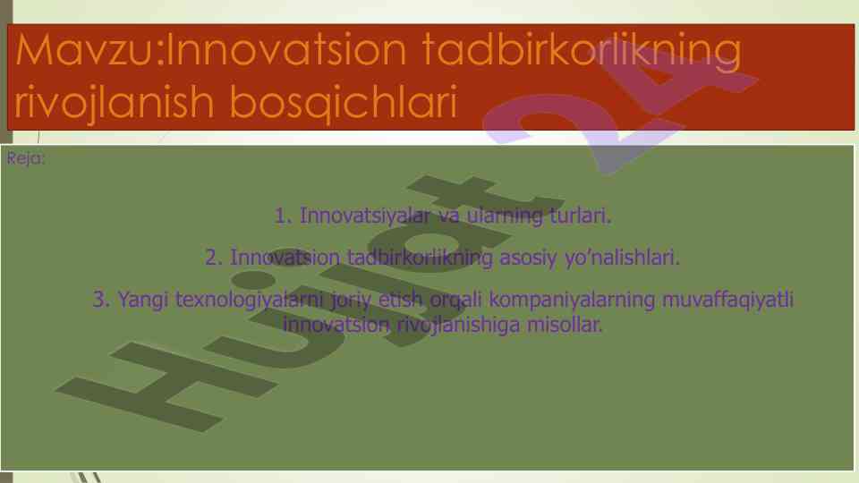 Innovatsion tadbirkorlik rivojlanish bosqichlari
