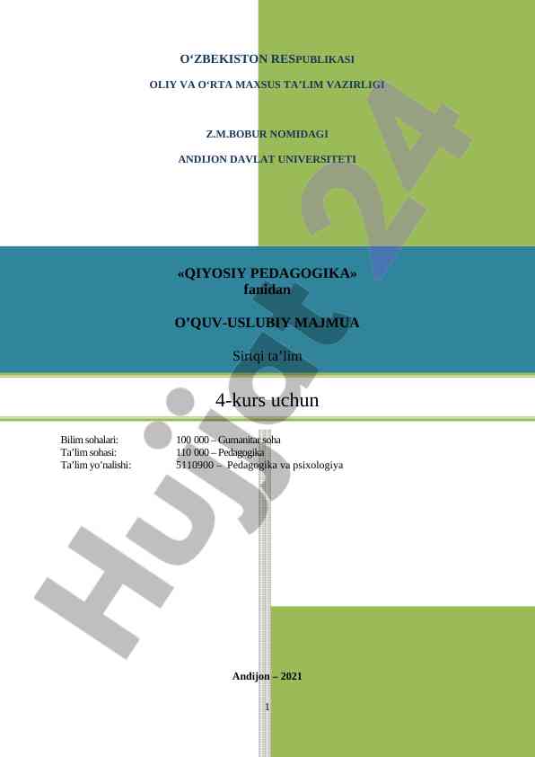 Qiyosiy pedagogika fanidan o‘quv-uslubiy majmua
