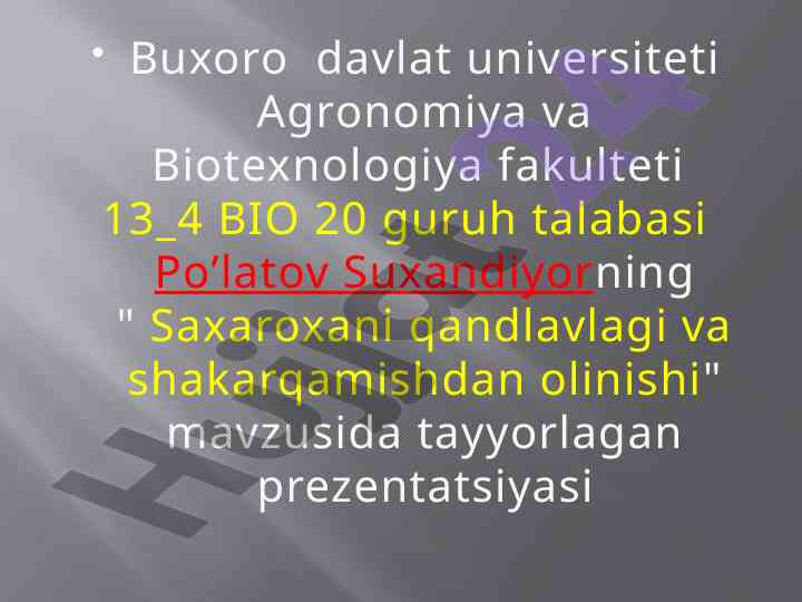 Saxarokhani qandlavlagi va shakarqamishdan olinishi