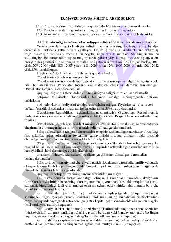 Foyda solig‘i va aksiz solig‘i to‘lovchilar tahlili