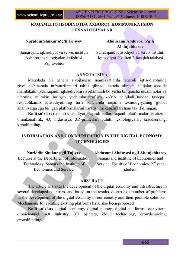 Raqamli iqtisodiyotda axborot texnologiyalari tahlili