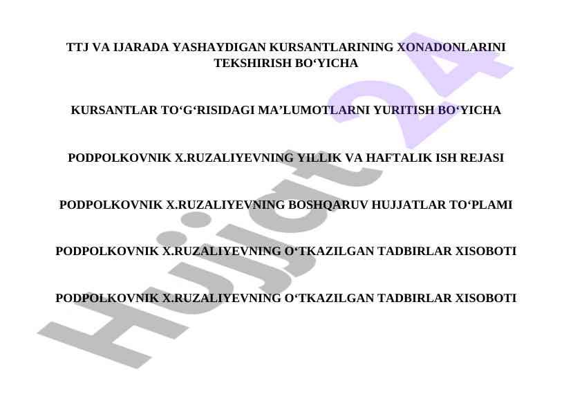 Yillik ish rejasi va hujjatlar to‘plami