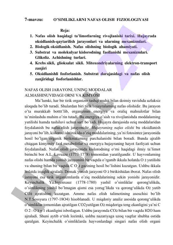O’simliklarning nafas olish fiziologiyasi tahlili