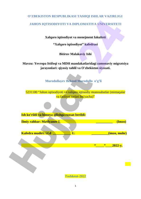Yevropa ittifoqi va mdh mamlakatlarida migratsiya jarayonlari