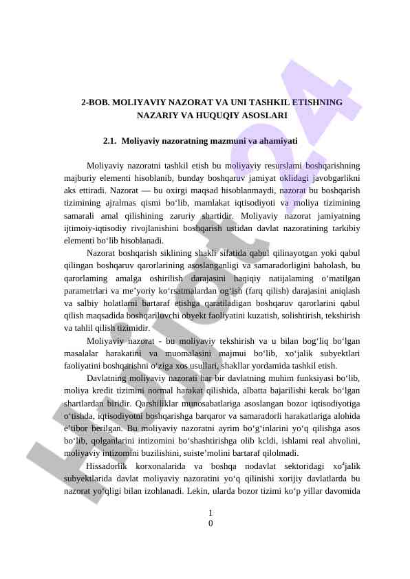 Moliyaviy nazorat va uning tashkil etish asoslari