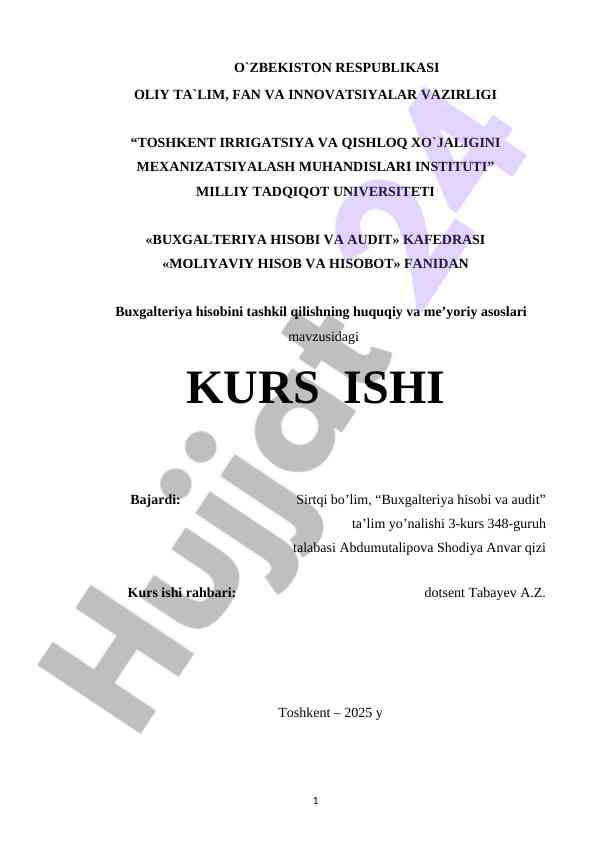 Buxgalteriya hisobini tashkil qilishning asoslari