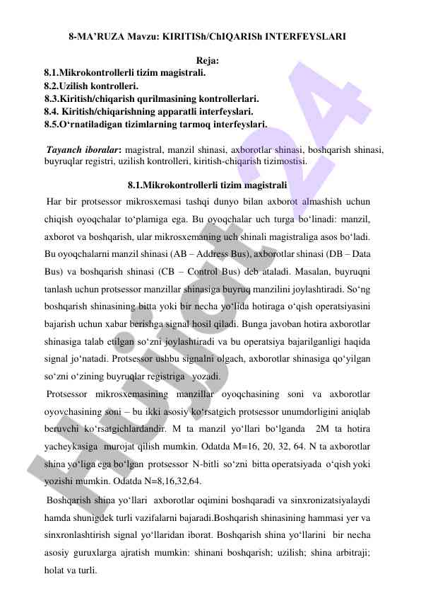 Kiritish va chiqarish interfeyslari mavzusi
