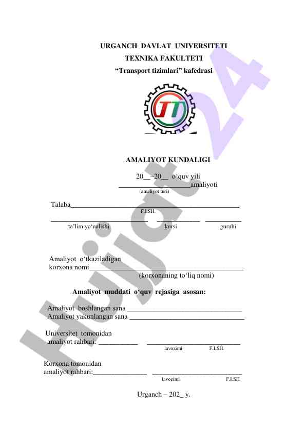 Transport tizimlari amaliyot kundaligi