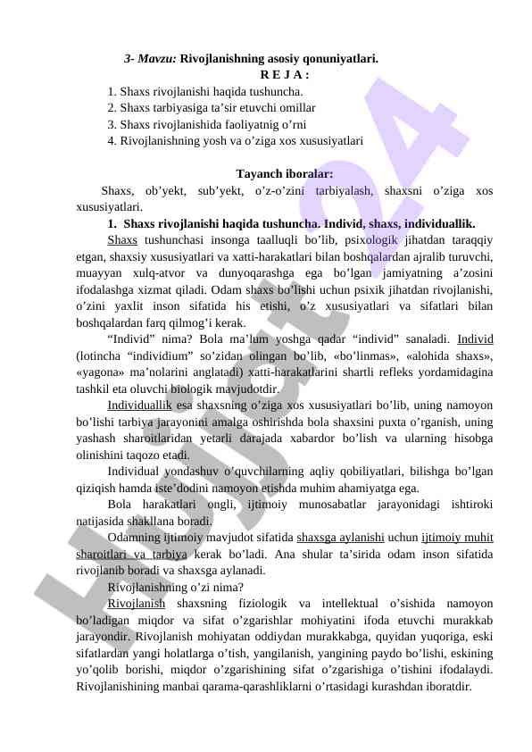 Rivojlanishning asosiy qonuniyatlari tahlili