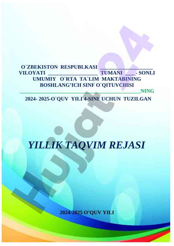 Yillik ta'vim rejasi 2024-2025 urta ta'lim sifati