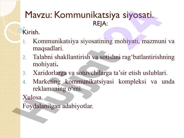 Kommunikatsiya siyosati: marketing uslublari va xulosa