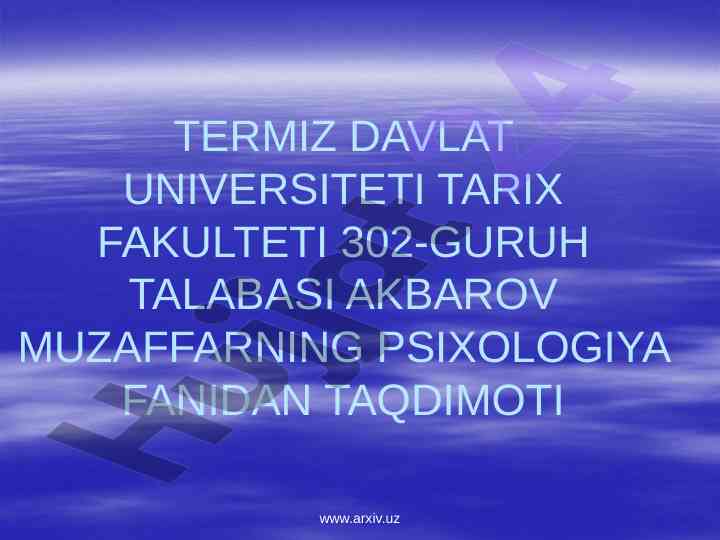 Psixodiagnostika metodlari va ularning klassifikasiyasi