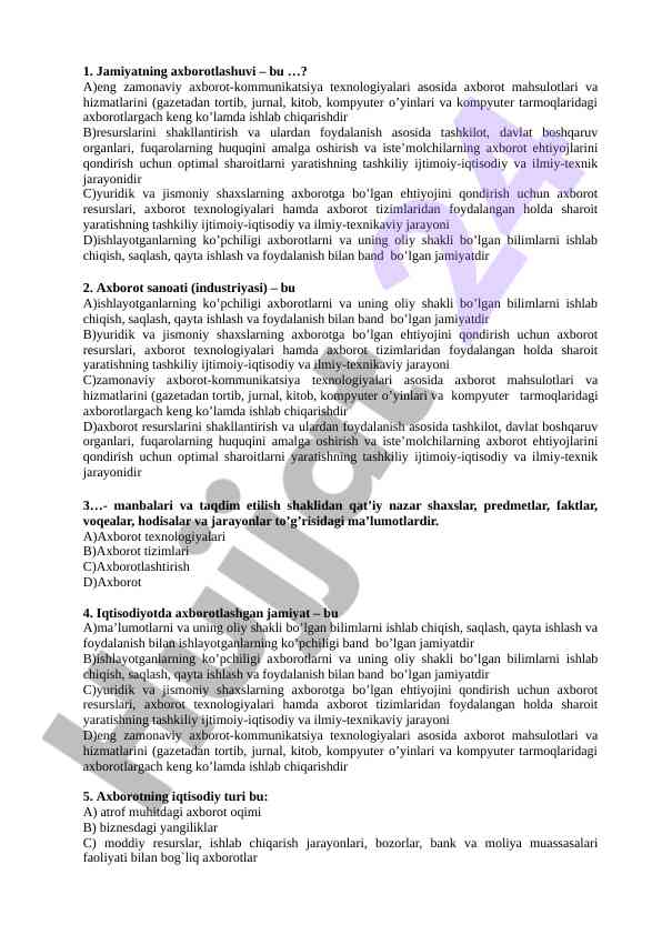 Axborot sanoati va axborot texnologiyalari
