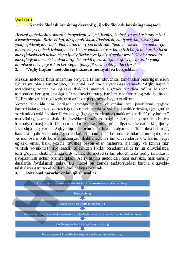 Ijodiy fikrlash kursining mohiyati