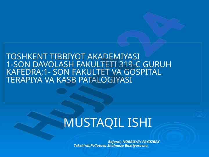 Tug‘ma Yurak Nuqsonlari Haqida Mustaqil Ish