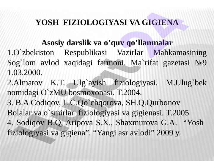 Yosh fiziologiyasi va gigiena asosiy darslik