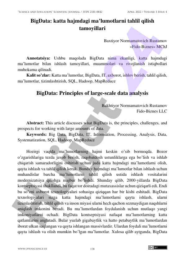 Bigdata katta hajmdagi ma’lumotlarni tahlil qilish