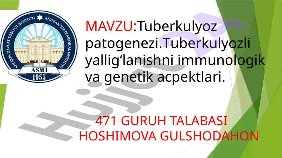 Tuberkulyoz patogenezi va imunologik aspektlar