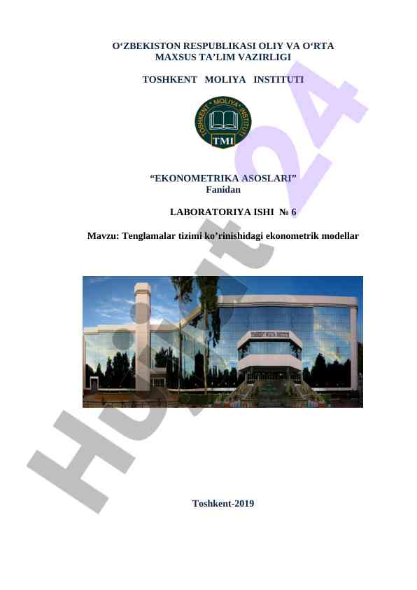 Ekonometrika Asoslari Laboratoriya Ishlari