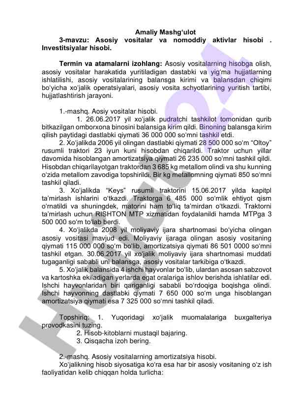 Asosiy vositalar va nоmоddiy aktivlar hisobi