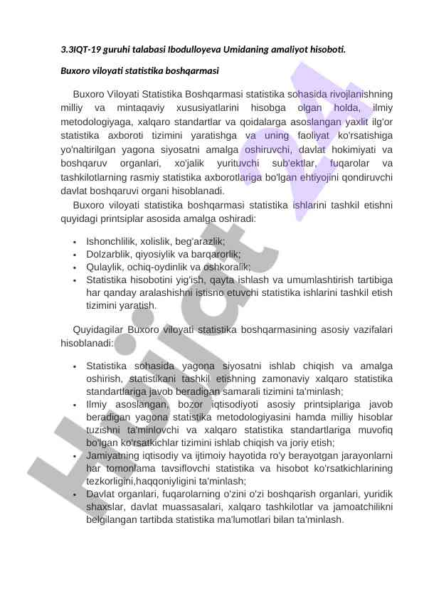 Buxoro viloyati statistika boshqarmasi hisoboti