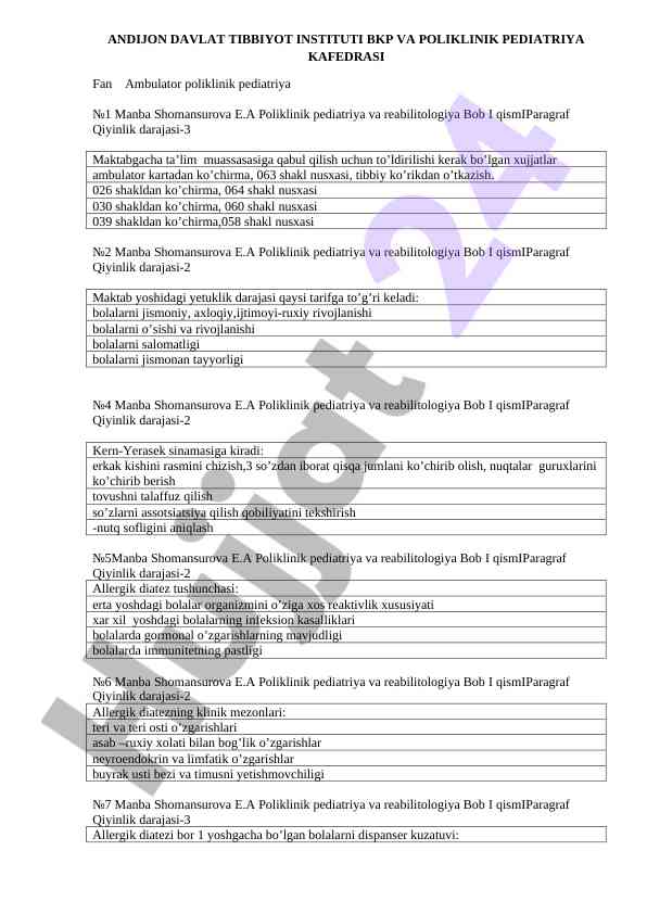 Ambulator poliklinik pediatriya va reabilitologiya