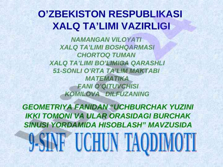 Geometriya uchburchak yuzini hisoblash metodlari
