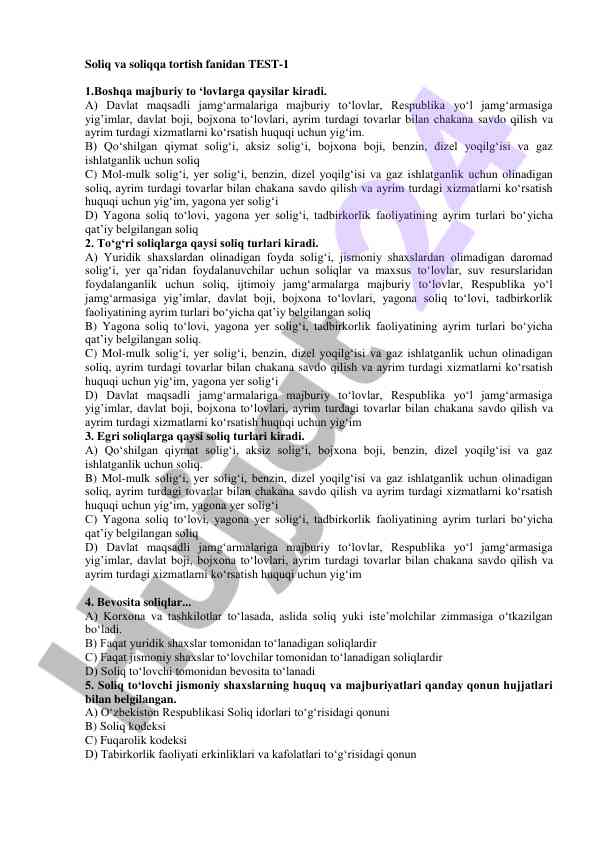 Soliq va soliqqa tortish fanidan test-1