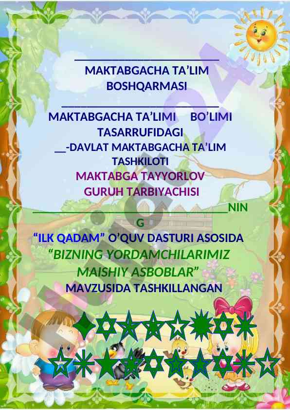 Bolalar uchun maishiy asboblar o‘quv dasturi