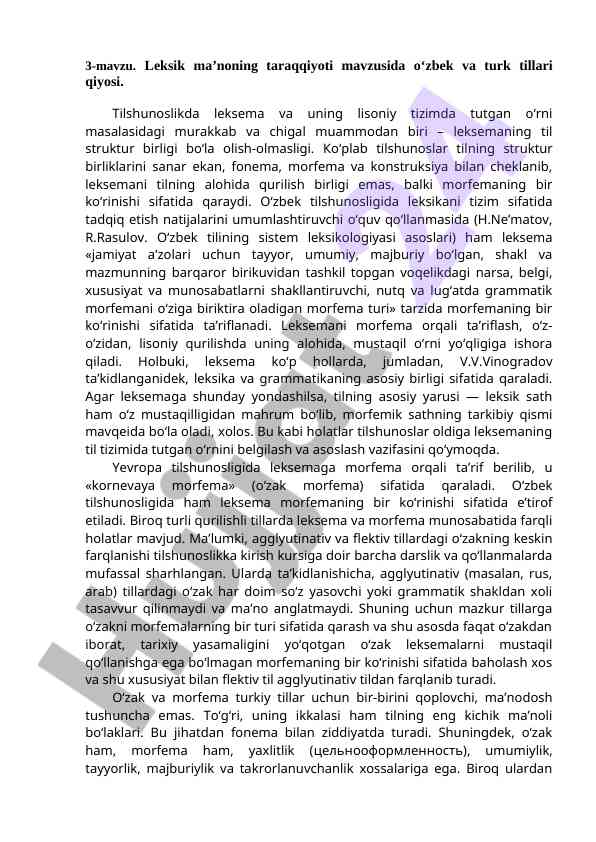 Leksik Ma’noning Taraqqiyoti O‘zbek Va Turk Tillari